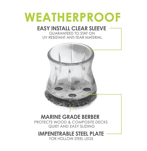 Slipstick GorillaOutdoor Berber Furniture Feet Pads with Clear Sleeve Sock (16 Pack) Outdoor Furniture Sliders for Round & Square Legs, Small