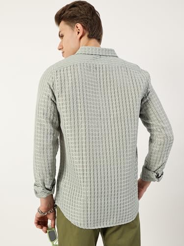 Image of Thomas Scott Men's | Solid | Textured Fabric | Full Sleeve | Slim Fit | Polyester-Blend | Spread Collar | Casual Shirt