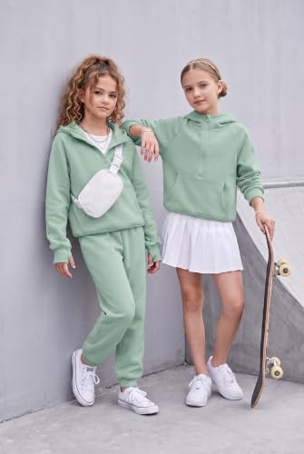 Image of Arshiner Girls 2 Piece Outfits Sweatsuit Half Zip Sweatshirt and Sweatpants