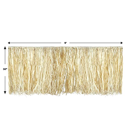 Beistle 3 Piece Natural Raffia Table Skirts For Hawaiian Luau Decorations, Tropical Beach Party Tableware, 30" X 9' #TOP2