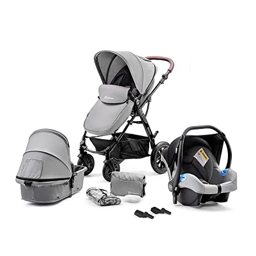 Kinderkraft Moov 3en1 Silla de paseo de bebe, Multifunctional, capazo silla de coche incluida ajuste del asiento arnés de 5 puntos, Amortiguadas Facilidad de plegado (0-13 kg), Gris