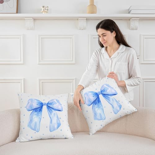 Homewish Lot de 2 Housse de Coussin 60x60 Filles Mignonnes Bow,Taie d'oreiller Coquette Bowknot,Housse d'oreiller Filles Aquarelle Bow Node Étoiles,Taie Oreiller Ation Esthétique – vue 3