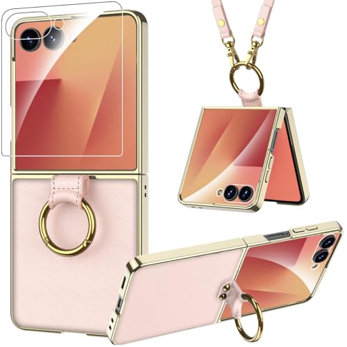 Miimall Slim Fit for Samsung Flip 7 Case with Ring,Hard Rugged Durable [Military Grade Shockproof][Kickstand] Full Body Crossbody Cover for Women,Flip7 Phone Case with Screen Protector,Pink by Miimall - Used condition - US$21.73