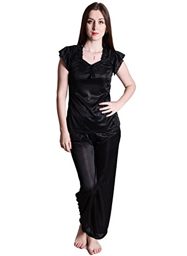 Image of Women's Soft & Smooth Satin Solid Nightwear Payjama Tikkle Night Suit Set