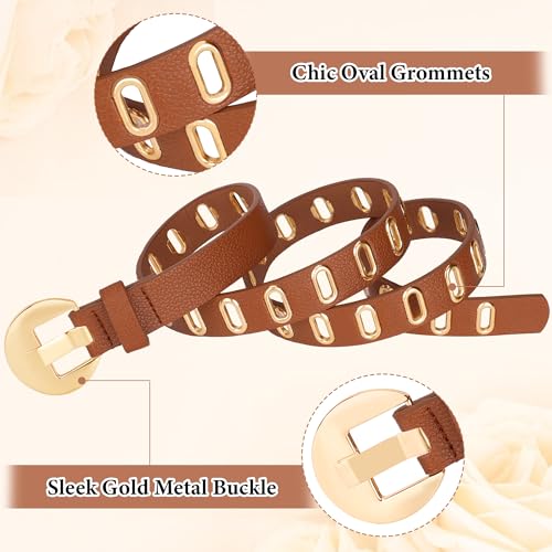 Skinny Grommet Belt Set, Black Belt with Gold Buckle for Women Dresses Jeans3