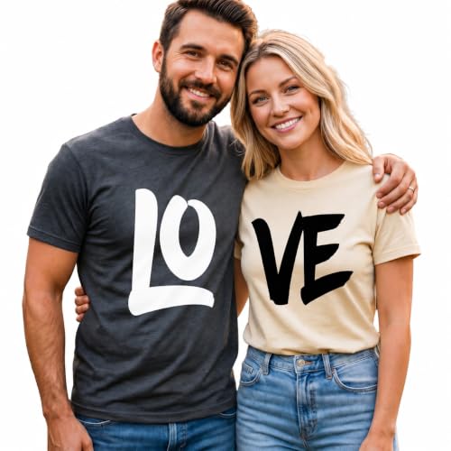 Image of Anniversary Matching Shirts, for Couple, Heart Design T-Shirt Set, Wedding Present, Honeymoon Outfit