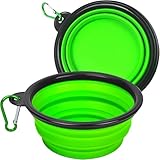 Foldable Dog Travel Bowl 1/pcs,Dog Bowls Expandable Silicone Food Water Bowl with Clasp for Small Medium Dog Cat Traveling Hiking Walking Green