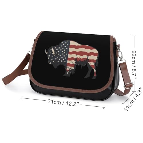 Bison U.S Flag Buffalo Women's Crossbody Bags Leather Messenger Handbag Small Shoulder Bag Purse2