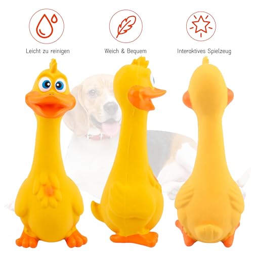 Esshogo Latex-Hühner-Hundespielzeug,Zähneknirschen und Waschen, Quietschspielzeug für Hunde, Niedlicher Look, Interaktive Spiele, Latex-Hühnchen, Quietschendes (Gelb)
