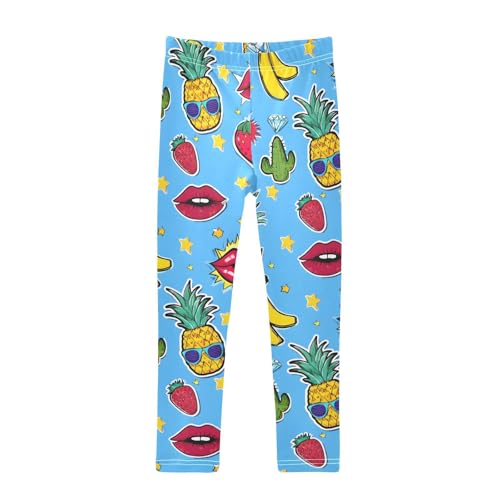 ALAZA Girls' Leggings Children's Yoga Pants Skinny Printed Dance Fruits Cactus Wow Comfortable 4T