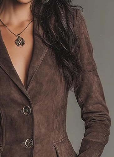 Classic Brown Suede Loose Long Sleeve Jacket for Women with Notched Lapel Design Classical Double Layer Outerwear3