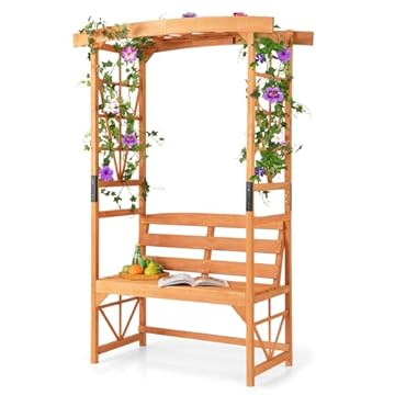 wooden pergola with bench