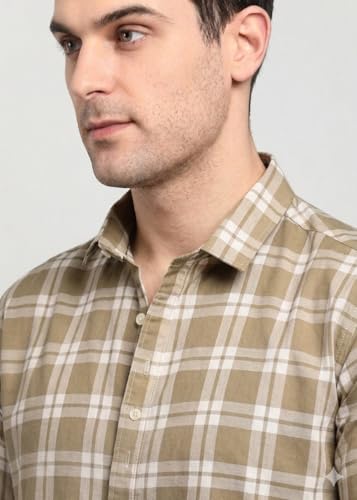 Image of Yuvawear, Men's Full Sleeve Checkered Casual Shirt, Blue, Green, and Cream Plaid Pattern