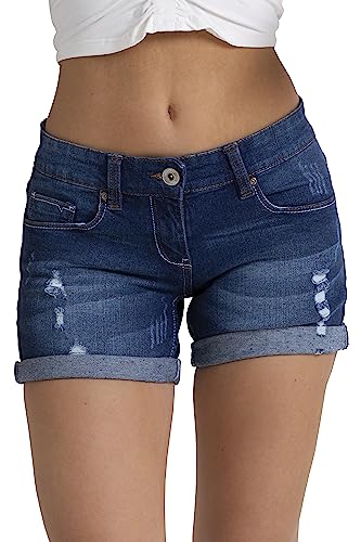 Rough & Tough Womens Ladies Boyfriend Denim Shorts Stretchy Ripped Casual Cotton Beach Summer Straight Leg Designed Hot Jeans Short Pants 8-20 (Light Blue, 18)