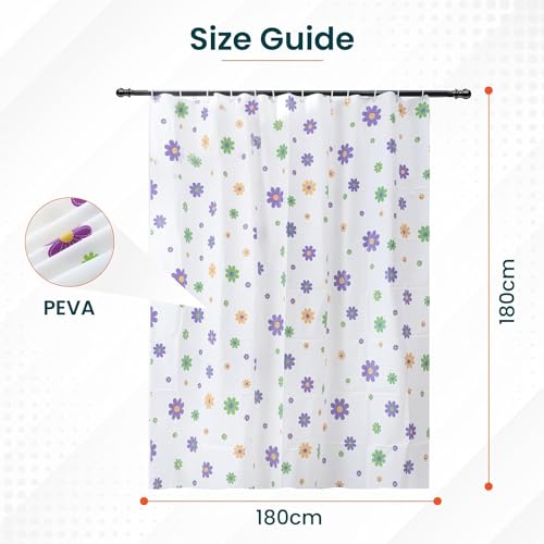 Image of Kuber Industries Pack of 2 Waterproof Shower Curtains For Bathroom | Washroom Partition Screen & Wall Divider Parda For Bath | 6x6 Ft Floral Print - White