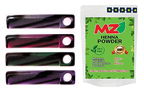 Zodiac Small Size Pocket Hair Comb Set for Men - 12pc (5 INCH Approx Size) and MZ HENNA powder - 80gm