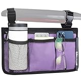WEEOATAR Wheelchair Side Bags Storage Pouch with Cup Holder, Water-Resistant, Easy to Use with Release Buckle, Side Pocket with Reflective Stripe for Wheelchairs, Walkers or Rollator (Purple)