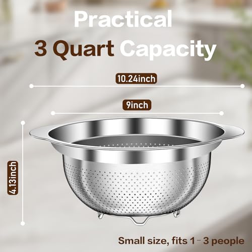 Image of Colander, Stainless Steel Colander for Kitchen, Stainless Steel Strainer, Pasta Strainer for Spaghetti Fruits Vegetables Cooking Food, Kitchen Food Strainer - 3 QT