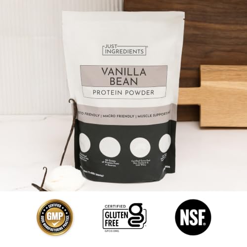 Image of JUST INGREDIENTS Vanilla Bean Protein Powder - 20-Serving Blend with 100% Grass-Fed Whey & Organic Plant Proteins - Real Vanilla Bean & Cinnamon - Supports Muscle Recovery, Energy*