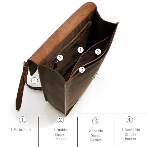 Genuine Leather Backpack for Men and Women, Minimalistic Leather Backpack, Handmade Retro Style 15.6" Laptop Bag, Hiking Shoulder Daypack - Hunter Brown4