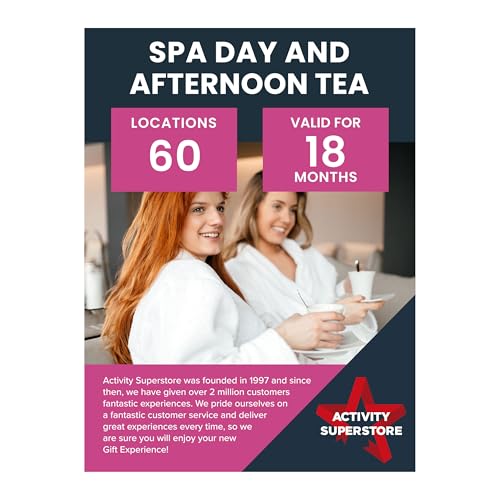 Activity Superstore Spa Day with Afternoon Tea for Two Gift Experience Voucher 18-month Validity Experience Days Spa Couples Gift Afternoon Tea Retirement Present