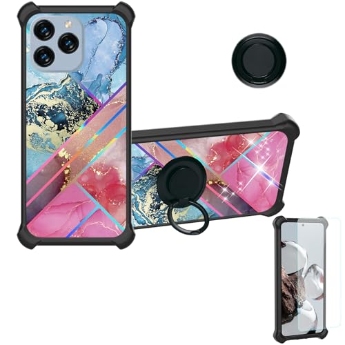 CWEIYUSHU Case for Kxd Classic A07 Phone Case Cover [with Tempered Glass Screen Protector][Hard PC + Soft Silicone][Ring Support] [Colorful Reflect Light] IMDH-WSS