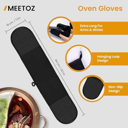 MEETOZ Double Oven Gloves, 260°C/500°F Heat Resistant Oven Mitt Set, Silicone Non-slip Design Oven Gloves, 84 x18cm Cotton Potholder for Home Cooking - Image 3