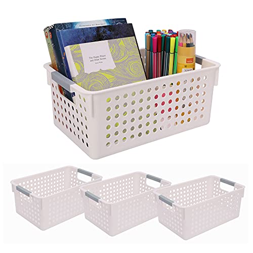 OVAKIA Lot de 3 paniers de rangement en plastique, style tissé pour cuisine, salle de bain, bureau, armoire de cuisine, salle de bain et armoire Cover