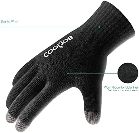 COOLJOB Winter Warm Gloves for Men and Women, Thermal Knitted Gloves with Touch screen, Anti slip Silicone Dots, Running, Driving, Cycling, Walking, Hiking, Jogging, Camping, 1 Pair