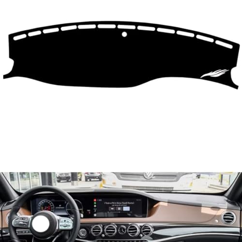 Leather Dash Board Cover mat Compatible with Mercedes S Class W222（NO HUD 2014-2020，Dashboard Cover(Black)