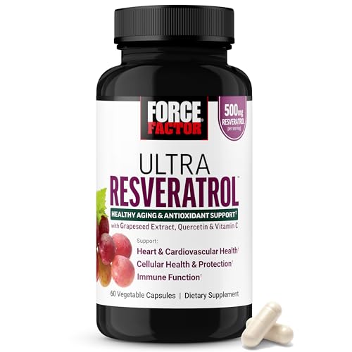 Force Factor Ultra Resveratrol, 500mg Trans-Resveratrol with Grapeseed Extract, Quercetin & Vitamin C, Antioxidant Supplement for Healthy Aging & Cellular Protection, 60 Capsules