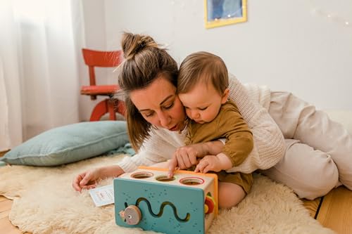 Image of Bababoo & Friends Little Castle Pound and Roll Toy, Wooden Multifunction Knocking Bench for Toddlers 12+ Months, 9 inch, Promotes Fine Motor Skills, Dexterity, Cause & Effect Learning, Includes Playtales