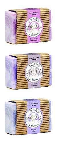 Joan’s a Keeper Handmade Bar Soap Variety Pack of 3 -French Lilac, Lavender Oatmeal, Blackberry Lemonade – Made with Pure Honey, Beeswax & Coconut Oil 3.75 Oz.