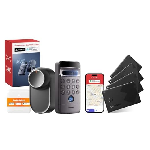 SwitchBot WiFi Smart Lock Ultra mit Keypad Vision Pro – 3D-Gesichts- & Venen-Erkennung und Geldbörsen Tracker Karte 4er-Pack, kontaktlose Entsperrung, passend für Europrofil-Zylinder