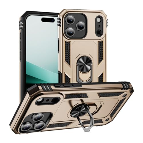 XINYANDIN 適用対象iPhone 17 Pro Max/17 Pro/17 Air/17用落下防止ケース、スリムなつや消しPCハード保護ケース、回転メタルリングスタンドカバー付き,金,17 Air