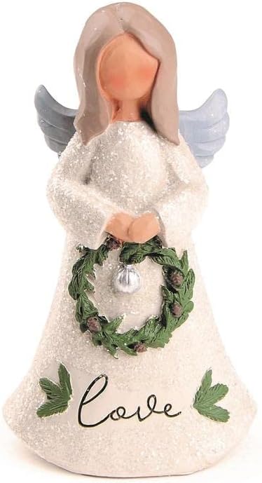 Blossom Bucket 228-13434 Love Christmas Angel with Wreath Figurine, 4-inch Height