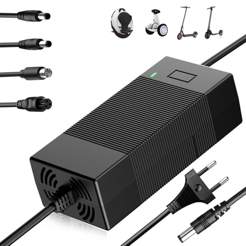 Shiptree 42V 3A Ladegerät für Scooter mit Lüfter für 36V Batterie Hoverboard Ladekabel mit 4 Anschlüssen E Scooter Ladegerät - Kompatibel mit Ninebot Xiaomi M365 M365 Pro Pro2 Mi 3 und Mehr
