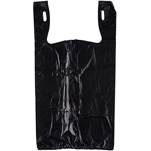 QQOUTLET Carry-Out Plastic Bag-Black Plain T-Shirt Bag 11.5"x6.5"x21.5" 0.6 ML (Black, 300/Bags)