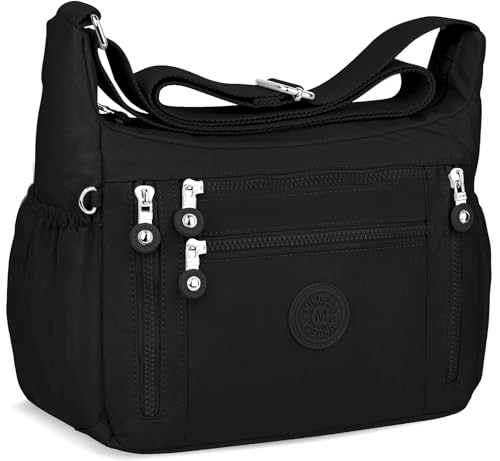 LUROON Bolso Mujer Bandolera Mediano, Casual Bolso Cruzado Mujer Impermeable Ligero Nailon Bolsos de Mano con Múltiples Bolsillos, Bolso Crossbody Bag para Escuela Viaje Uso Diario