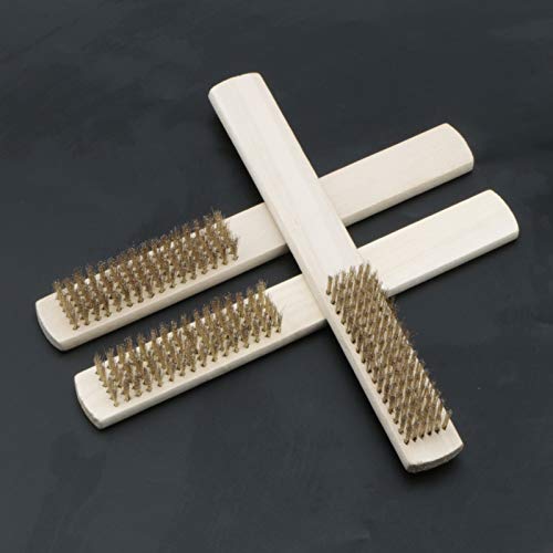 Image of 12Pcs Wire Brushes Set Heavy Duty Copper Plated Steel Wire Scratch Brush for Cleaning Rust Dust with Wood Handle (16 x 6 Lines)