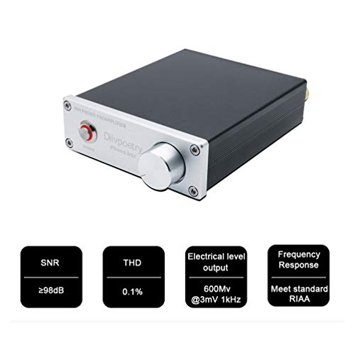 Dilvpoetry Phono Box MM Phono Preamp Preamplifier Amp HiFi Turntable Amplifier Phonograph Audio Pre amp Record Player with DC12V(Silver) - Thumbnail 4