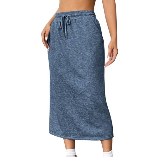 Lmdudan Drawstring Skirt for Women 2025 Fall A Line Midi Skirts with Pockets Trendy Lightweight Flowy Beach Maxi Skirts