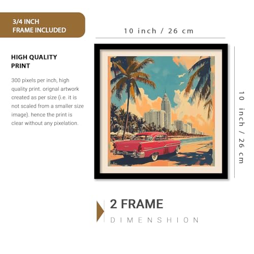 Image of kotart Modern Art City Vibes Wall Decor - Retro Travel Theme Wall Poster with Frame for Room Office Living Room Hotel Home Decor - Photo Frames - Framed Posters / Paintings Set of 8 (Art 3, Small(10x13 or 10x10 inch), Framed)