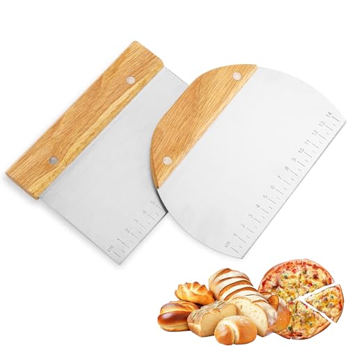 Wozzies 2 PCS Corne Patisserie en Acier Inoxydable, Coupe Pate avec Poignée en Bois, Ramasse Légumes Inox Idéal pour Couper la Pâte, Gâteaux, Cuisine,...