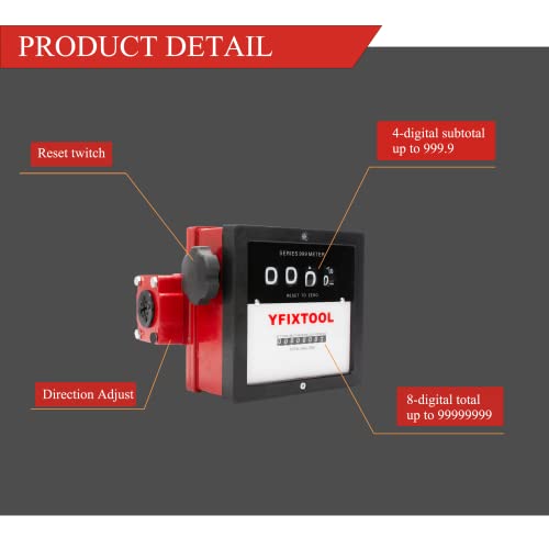 YFIXTOOL 1\'\' Mechanical Fuel Meter 6-40 GPM 4-Digital Aluminum Diesel Gasoline Liter Flow Meter for Fuel Transfer Pumps - Thumbnail 3