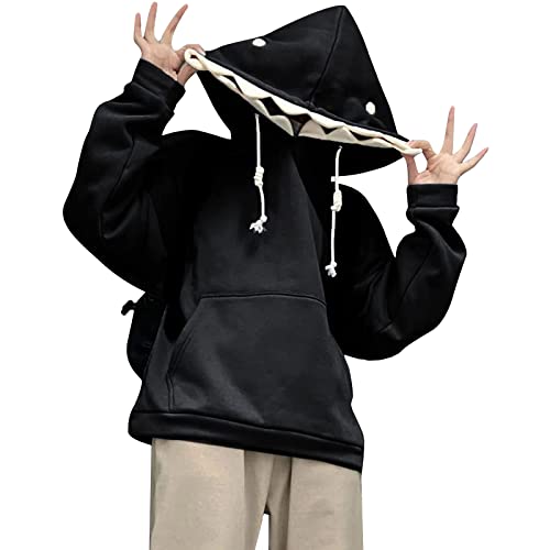 Y2k Sweatshirt gothique surdimensionné à manches longues Grunge Punk Pull à capuche esthétique vintage ample, Noir , XL Cover