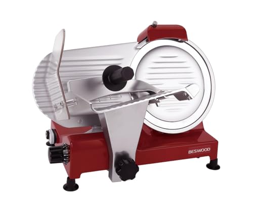 10" Premium Chromium-plated Steel Blade Electric Deli Meat Cheese Food Slicer with Serving Plate Commercial and for Home use 240W Classic Red