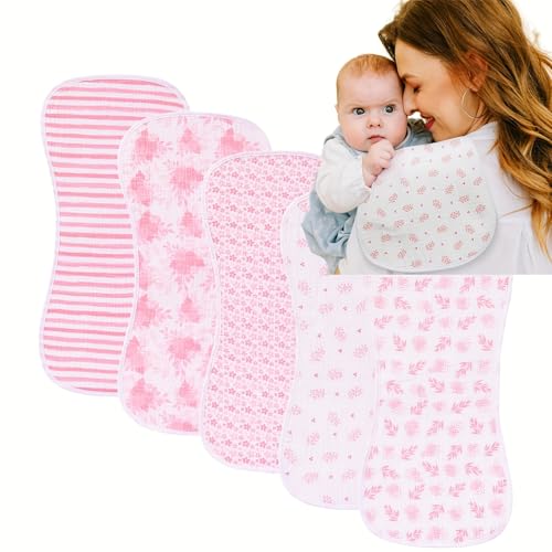 sleepyturtle 5 Pack Baby Burp Cloths, Unisex Newborn Burping Cloths, Soft and Absorbent Muslin Cotton, Large Size for Newborn, (Grey-jt)