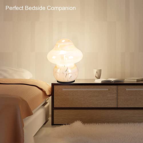 Coosa Mushroom Lamp,Glass Bedside Table Lamp,Night Lamp With Stepless Dimmable, Cute Small Nightstand Desk Lamp For Home Decor, Study, Living, Bedroom, Gift，Bulb Included #TOP4