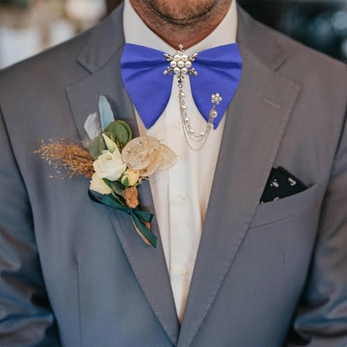 Image of Oversized Bow Ties for Men, Adjustable Bow Tie Pre-tied Bowties Pearl Decoration Bowtie for Tuxedo Wedding Party Prom